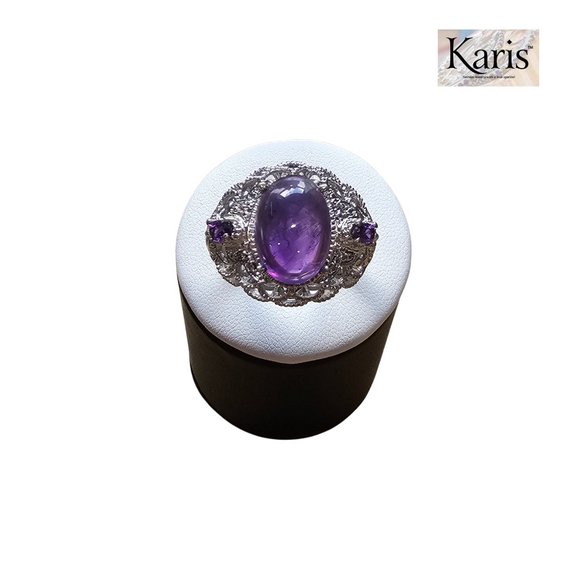 Karis STS Amethyst Large Purple Cabochon Sterling Silver Statement Ring Size 9 - Picture 3 of 8